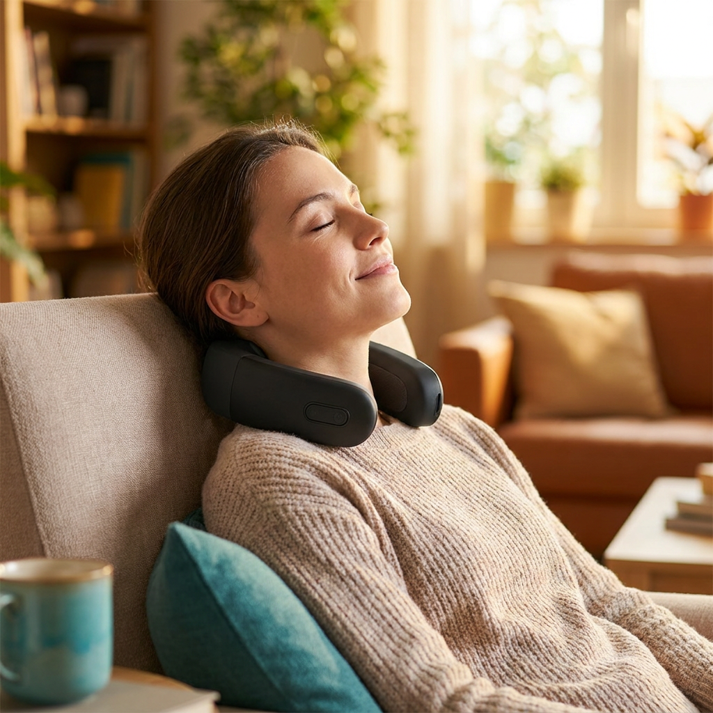 Phyzix Ease Neck Massager in use