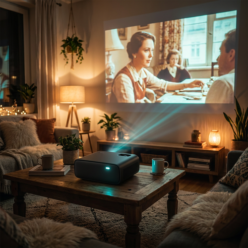 Phyzix Beam Mini Projector in use