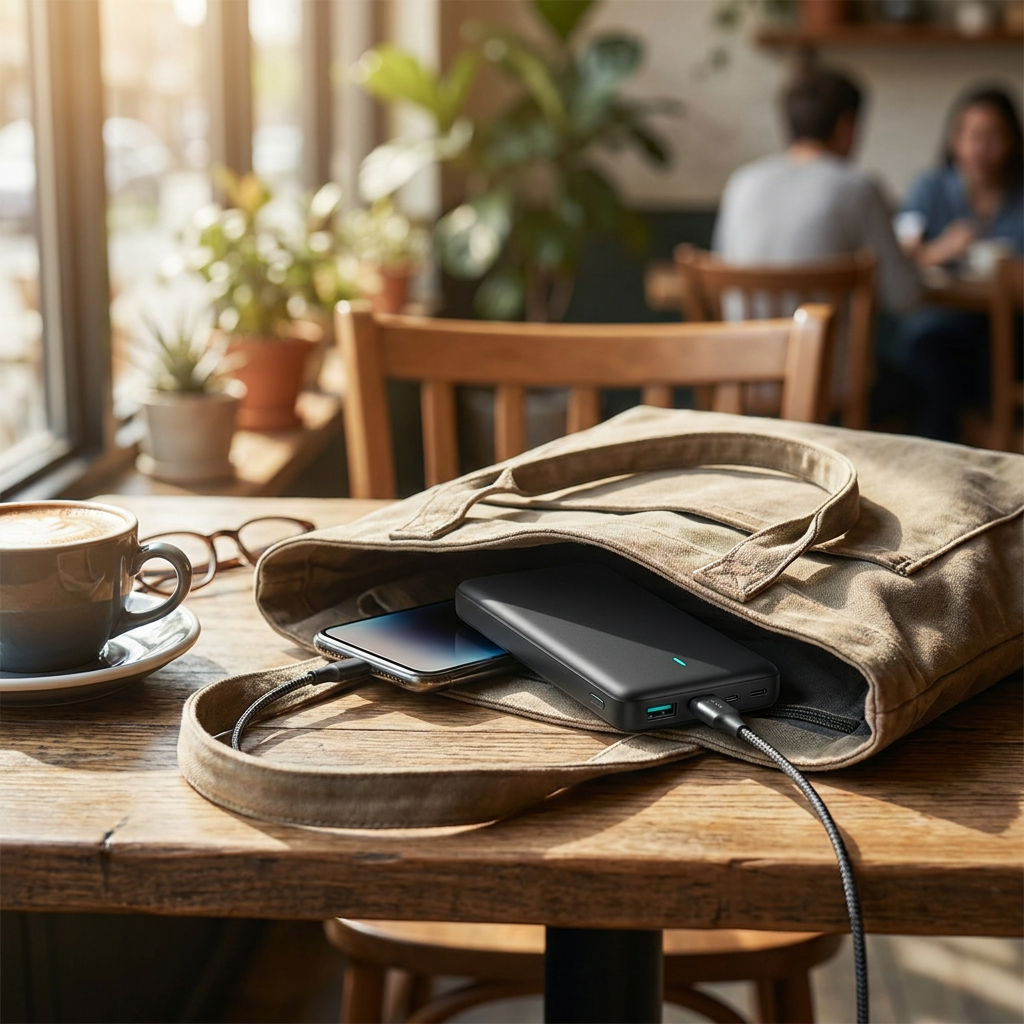 Phyzix Slim Power Bank charging a phone